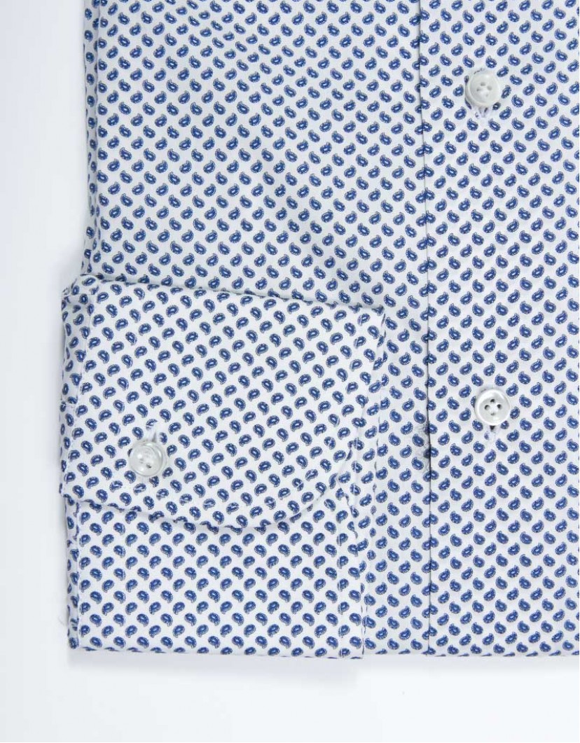 Patrick Hellmann Collection White Shirt With Small Navy Blue Drops Pattern image